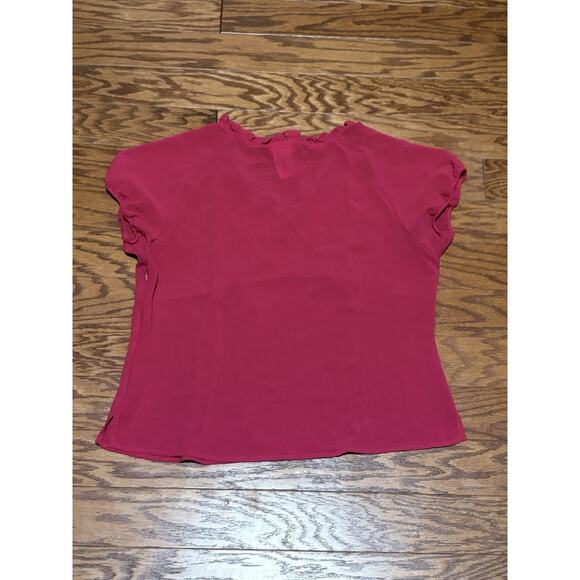 Vintage Oscar De La Renta Women's Pink Ruffle Front V-Neck Chiffon Blouse, Sz 14 - Picture 5 of 6
